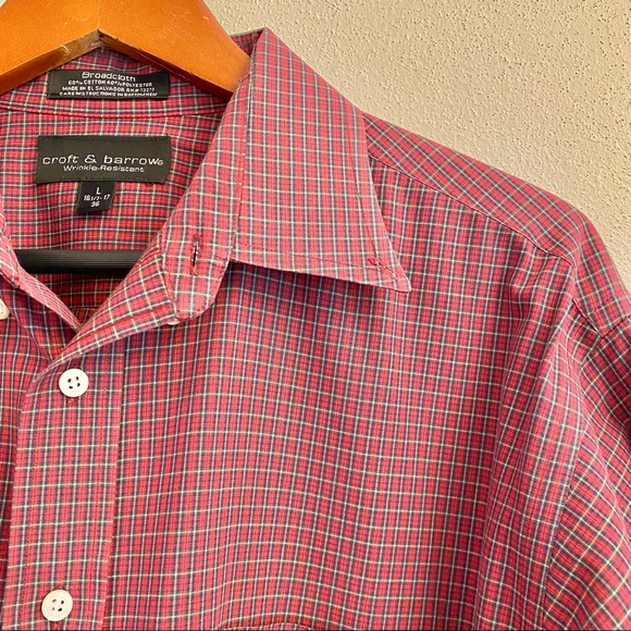 Croft‎ and Barrow Mens Shirt classic fit Mens 16.5”-17” Red Plaid Long Sleeve - Picture 2 of 11